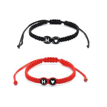 Imagem de Pulseiras de casal com inicial para mulheres e homens, pulseiras de coração trançadas feitas à mão, pulseiras com letras de melhor amigo para presente de 2 joias de aniversário, 0, Resina, Sem Pedra
