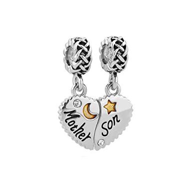 Imagem de MiiFort 2 peças, feminino, mãe, filha, filho, amor, coração, berloque, compatível com pulseiras Pandora, colares, pingentes, estrela, lua, aniversário, Metal, Sem Pedra Preciosa