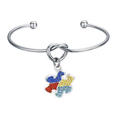Imagem de Colar de peça de quebra-cabeça Chooro com pingente de fita de esperança, joia de conscientização para o autismo mãe/autismo professora/garota autista