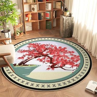 Imagem de HJZSZX Tapete redondo chinês para quarto, fácil de cuidar, tapete antiderrapante, planta, flor, carpete, FYR, sem fiapos, 4.160 x 160 cm (5,3 x 5,3 pés)