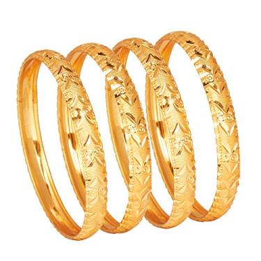 Imagem de Bodha Pulseiras femininas tradicionais indianFine banhadas a ouro (pacote com 4) SJ_3316, Metal