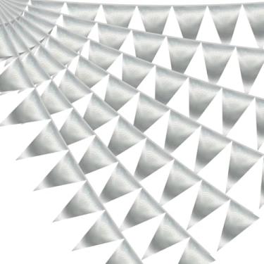 Imagem de Bandeira de flâmula, triângulo, prata, 40 m, bandeira, tecido metálico, guirlanda para Natal, formatura, casamento, noivado, aniversário, despedida de solteira, chá de noiva, dia dos namorados,