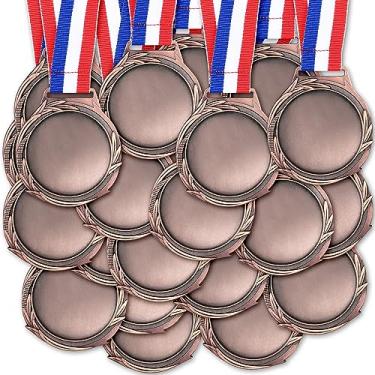 Imagem de Sasylvia Medalhas de prêmio em branco com fitas de pescoço Crie suas próprias medalhas kit de medalhas de torcida medalhas vencedoras medalhas participação troféu presentes de metal para futebol futebol jogo de festa (120 peças, vermelho antigo, trigo)