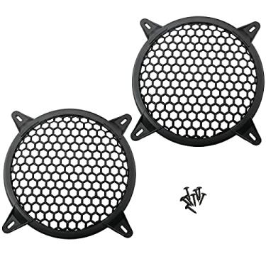 Imagem de Ruiwaer 2 peças de capa protetora de 15 cm para grade de alto-falante, capa de malha de metal redonda de metal para subwoofer de carro de plástico rígido, preta