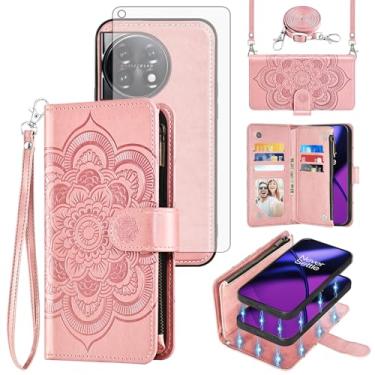 Imagem de Asuwish Capa de celular para OnePlus 11 5G Carteira com zíper destacável com protetor de tela de vidro temperado, alça transversal, porta-cartão de flor, One Plus11 1 Plus 1plus11 One+ 1+ mulheres