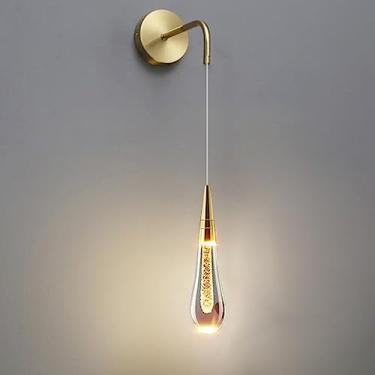 Imagem de Arandelas de parede Creative Teardrop Wall Light Single Alumínio Luminária de parede pendente com forma de gota Cristal LED Cabeceira Simples Preto Dourado Luminárias de parede