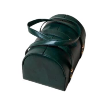 Imagem de Colaxi Caixa de armazenamento de pulseira, suporte de joias de couro pu, organizador de pulseira com alça para venda em shopping, Verde E Preto
