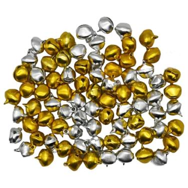 Imagem de Pinenjoy 80 peças de 14 mm pequeno ouro prata sino 1,5 cm mini sinos artesanais minúsculos sininho para chaveiro faça você mesmo, joias, coleira para animais de estimação, decoração de porta de