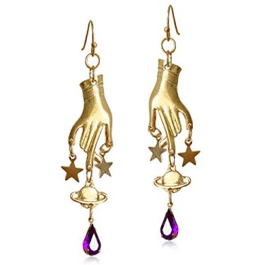 Imagem de Brincos exclusivos feitos à mão vintage boêmio ouro 18k pingente de gota gótico cristal planeta lua estrela adaga brincos para mulheres e meninas declaração joias presentes, Metal, n/p