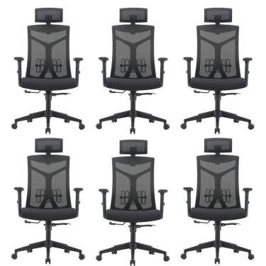Imagem de Kit 6 Cadeiras Escritório Presidente NR17 Office Lugano Preto Preto