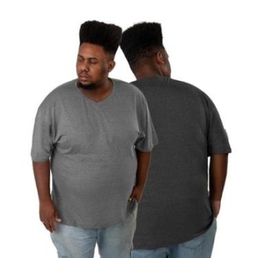 Imagem de Kit 2 Camisas Camisetas Big Plus Size Masculina Lisa Basica Gola V-Masculino