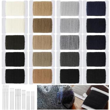 Imagem de Jexine 20 fios para cerzir, 50% lã, 50% acrílico, 1200 m, fio de cerzir, com 24 peças, kit de agulhas de costura de olhos grandes para roupas, meias, brinquedo de pelúcia para adultos Darner DIY