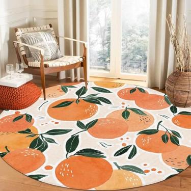 Imagem de FUYEUN Tapete redondo laranja tapetes de tangerina para quarto, dormitório, sala de estar, tapete de chão, capacho, 180 x 180 cm