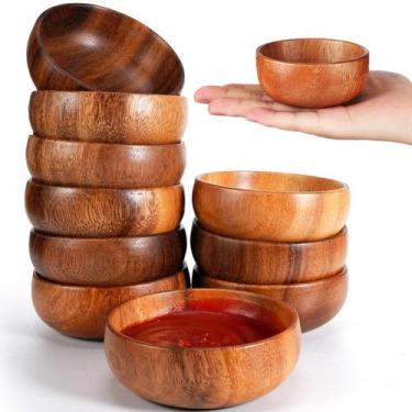 Imagem de Jogo de 10 Tigelas de Madeira de Acácia Skylety - Ideal para Saladas e