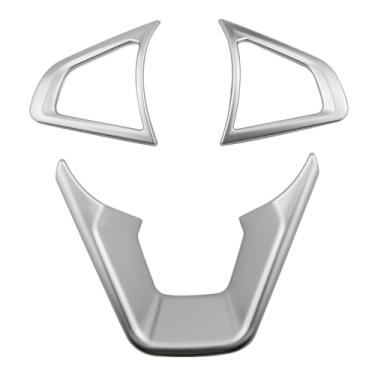 Imagem de Dakitita 3 peças acessórios interiores fosco cor prata decoração volante botão moldura guarnição para Ford Fusion 2013-2018 Edge 2015-2019