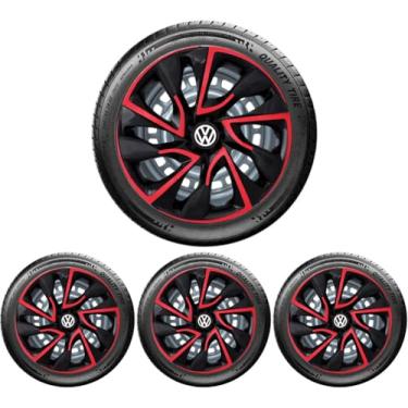 Imagem de Jogo 4 Calotas Esportivas DS4 Preto/Vermelho aro 15 (VOLKS)