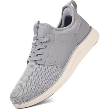 Imagem de YOLARK Sapato social masculino casual, moderno, leve, respirável, para caminhada, academia, tênis, atlético, Branco prateado, 41