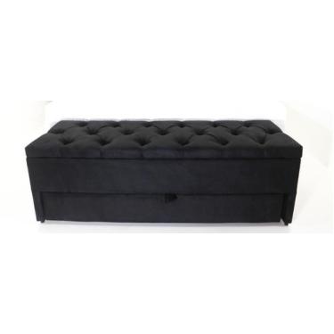 Imagem de Puff Baú No Modelo em Capitonê 120x50x45cm Cor Preta Tecido em Veludo 