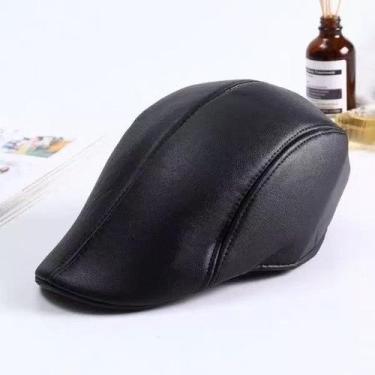 Imagem de Boina de couro masculino Preto e Marrom. - Sem marca, Preto