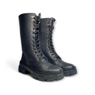 Imagem de Bota Feminina Cano Alto Ziper Tratorada Preto - Boorati, 38