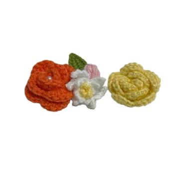 Imagem de Wtanrion Suéter vintage crochê rosa flor broche clipe feminino vestido decoração (laranja amarelo)
