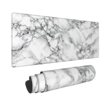 Imagem de Gbuzozie Tapete de mouse grande em mármore preto e branco GG com bordas costuradas base de borracha antiderrapante para laptop tapete de mesa para decoração de escritório, casa, mesa, 80 x 30 cm