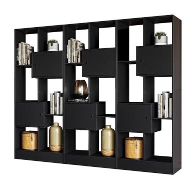 Imagem de Livreiro Com Nicho E 2 Portas Preto Fosco Kit Com 3