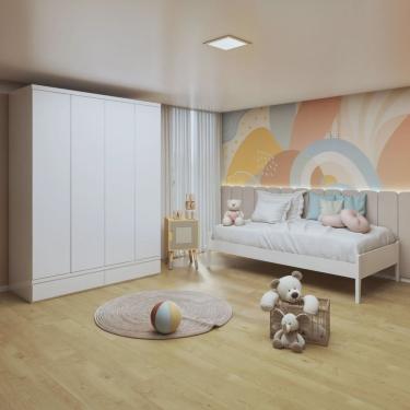 Imagem de Quarto Infantil Completo com 1 Cama Babá Clean 90cm e Guarda-roupa Aconchego
