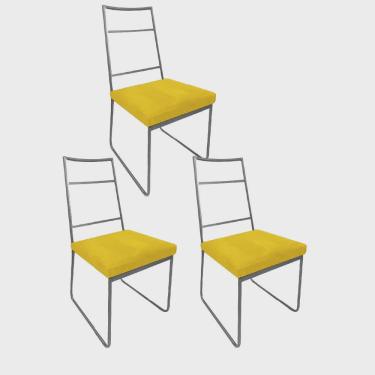 Imagem de Kit 03 Cadeiras Sala de Jantar Escritório Office Stark Industrial Ferro Cinza Sintético Amarelo - Ahz Móveis