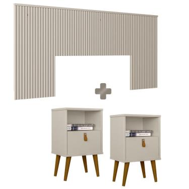 Imagem de Kit Para Quarto Cabeceira Queen Casal Ripada Com 2 Mesas De Cabeceira Off White Shop Jm