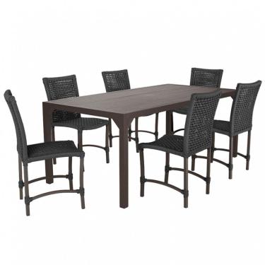 Imagem de Jogo 6 Cadeiras Corda Náutica E Mesa Retangular Ripada 2,00m Preto