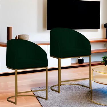 Imagem de Kit 2 Poltronas Banqueta Decorativa Base Metal Mia Suede Verde - lm decor