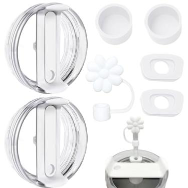 Imagem de 2 pacotes de substituição de tampa de copo de 1,134 g para tampa de copo Stanley com tampa de palha, capas de copo à prova de derramamento para acessórios de copo Stanley (transparente-branco)