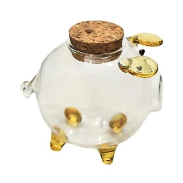 Imagem de IEUDNS Banco de porco de porco de vidro transparente dinheiro jar jar jarte fofo transparente animal estátua maconha festival de presente armazenamento