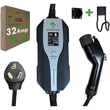 Imagem de PRIMECOMTECH Carregador De Veículo Elétrico (Ev) Nível 2 Com Amperagem Ajustável (10 Amp - 16 20 24 32 Amp) Cabo 30 Pés Evse Híbrido Plug-In (40 Pés, 10-30P)