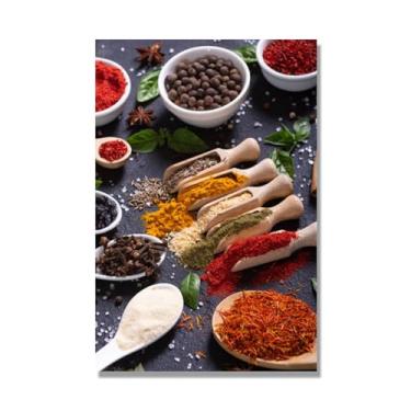 Imagem de Arte de parede colorida em tela para especiarias e colher de tempero | Decoração de cozinha vintage | Arte moderna para casa e sala de jantar (especiarias mistas 24). 70 x 105 cm - 27,6 x 41,4 pol sem