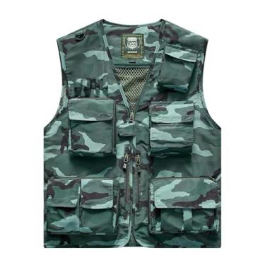 Imagem de Colete De Pesca Masculino Plus Size Camuflado De Malha Fina Sem Mangas Com Vários Bolsos, Casaco Impermeável E À Prova Vento, Para Fotografia, Caça, Caminhadas, Ciclismo, Pesca, Tiro(Light green,Mediu