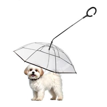 Imagem de ENJOYING Guarda-chuva para cães pequenos, coleira transparente para cães pequenos, mantém os cães secos andando na chuva, guarda-chuva de chuva para cães com coleira de metal, montagem automática