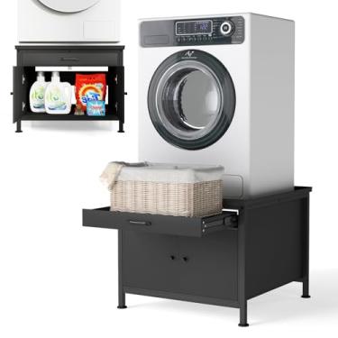 Imagem de LUCKUP Pedestal de lavanderia para lavadora e secadora, suporte de base de plataforma resistente, 73 cm, ajuste universal para todas as máquinas, com prateleira de cesto de roupa suja e mangueira de