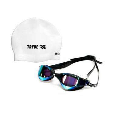 Imagem de KIT Oculos Natação Aqua Pro Espelhado E Touca Branca TRYDE