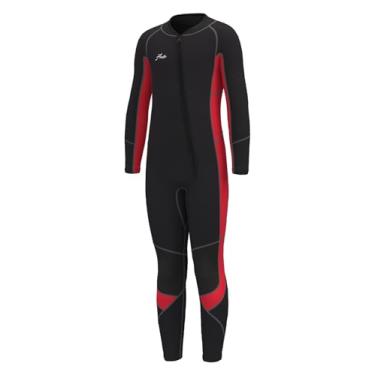 Imagem de Hevto Roupa de mergulho infantil para meninos e meninas tamanho 16 crianças jovens 3/2 mm neoprene completo maiô térmico com zíper frontal para nadar em água fria (K3-vermelho, 16)