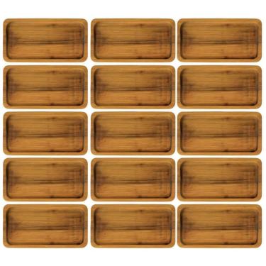 Imagem de Kit 15 Bandejas Madeira Teca 20x10cm Tábuas Petisqueira Frio