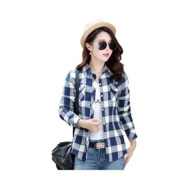 Imagem de Camisa Xadrez Feminina de Algodão - Manga Comprida, Casual, Tamanho As