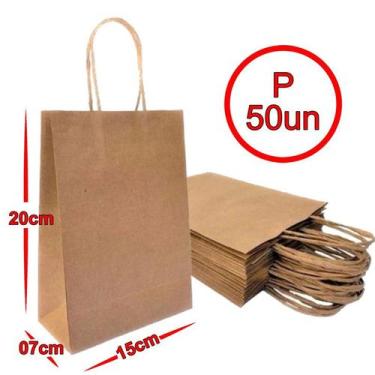 Imagem de Sacola De Papel Kraft Natural 15x20x07cm 50 Unidades - oem
