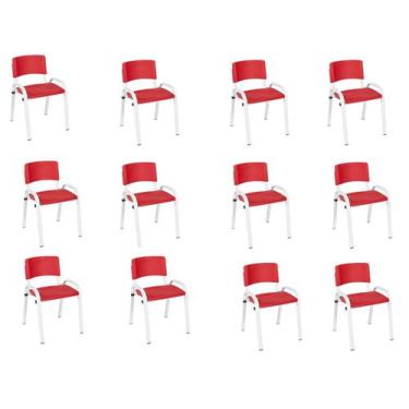 Imagem de Kit 12 Cadeira Iso Infantil Creche, Escola Base Branco Vermelho - Laur