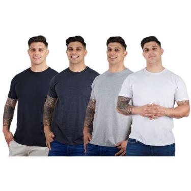 Imagem de Kit 4 Camisetas Manga Curta Básicas Masculinas Confortáveis 100% Algod