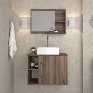 Imagem de Conjunto para Banheiro Gabinete com Cuba Quadrada Q32 e Espelheira Laura Nogal