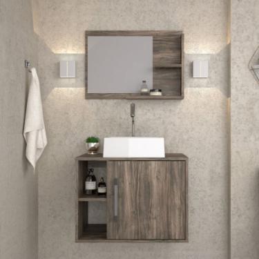 Imagem de Conjunto para Banheiro Gabinete com Cuba Quadrada Q32 e Espelheira Laura Carvalho Dark