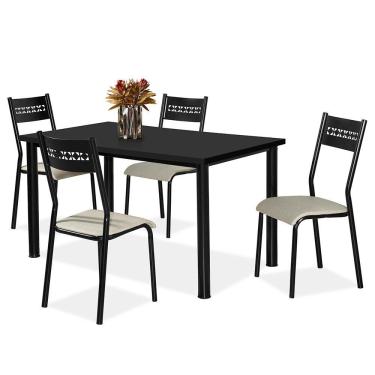 Imagem de Mesa De Jantar Aço Nobre Júlia Plus Com 4 Cadeiras Preto Com Bege