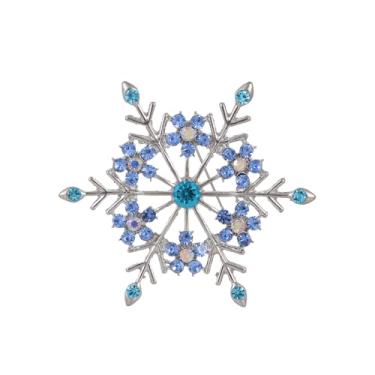 Imagem de Lindo broche de floco de neve de cristal azul elegante pinos de liga de zinco para mulheres pingentes de Natal presentes jaquetas ternos vestido acessórios de inverno, Medium, Metal, Sem Pedra